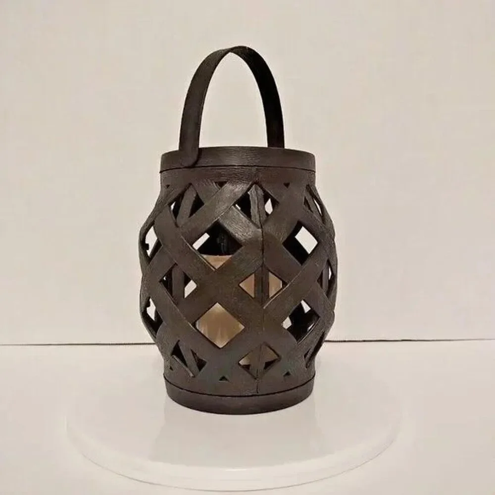 Decorative Tabletop LED Basket Weave Lantern Black Plastic Flameless Candle New